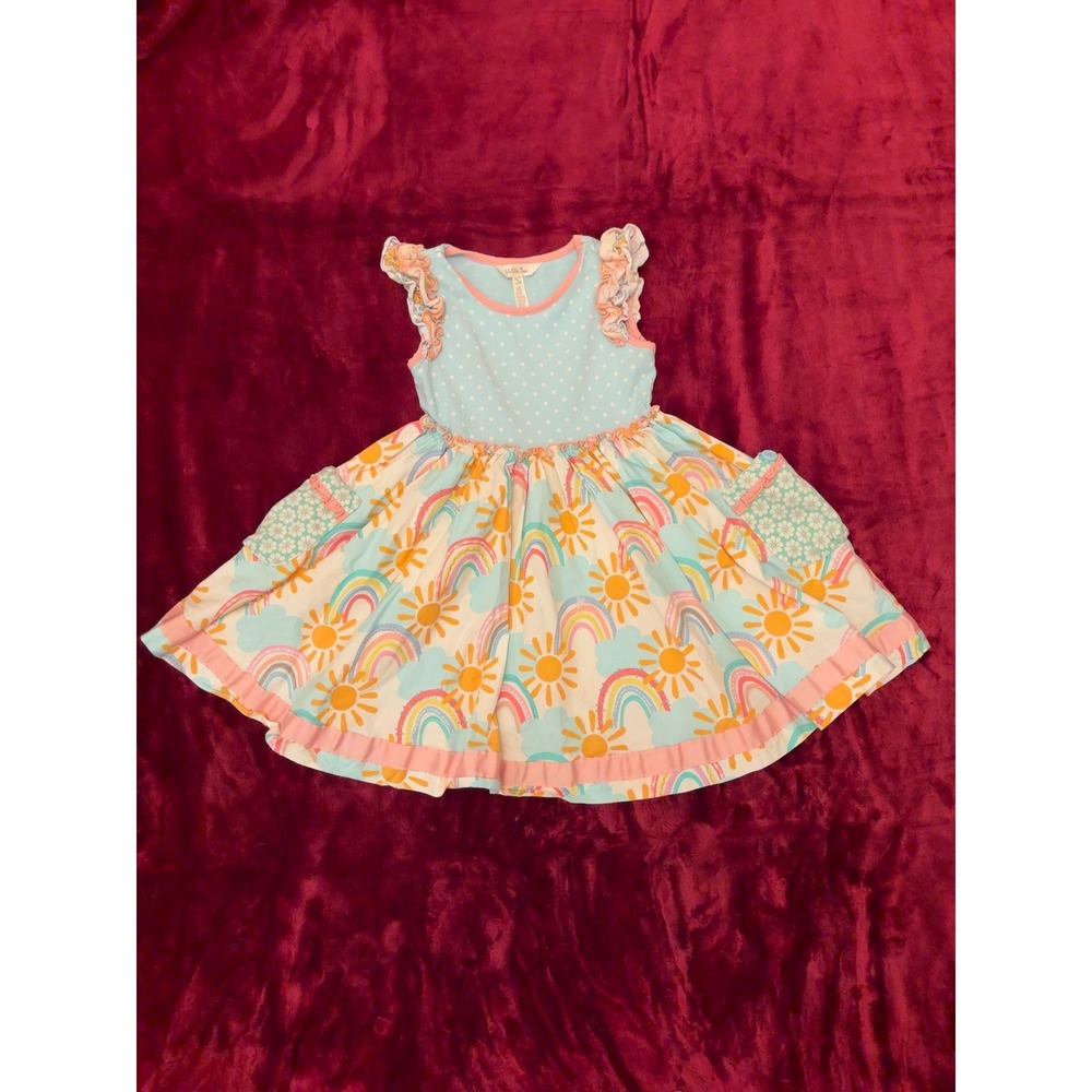 Matilda Jane Rainbow Way Twirl Dress Girls Size 6 Blue Polka Dot Sunshine